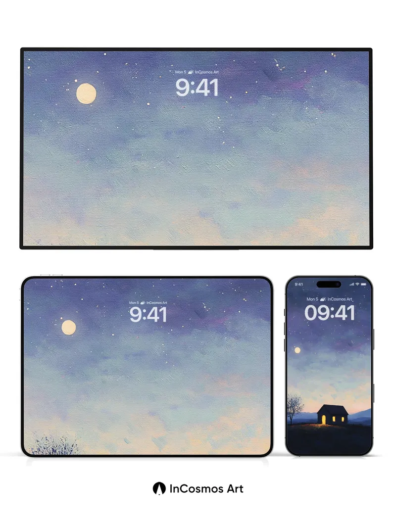 Stellar Hush Wallpaper with Moonlit Hearth