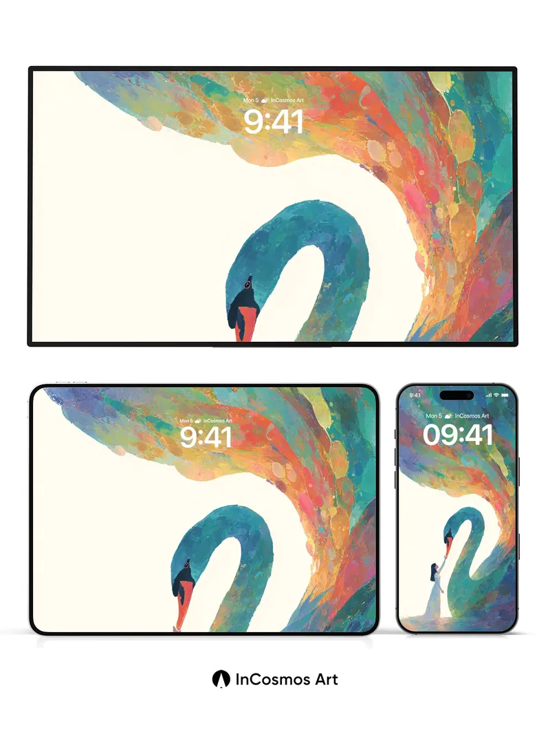 Whispering Swan Wallpaper with Rainbow Wings