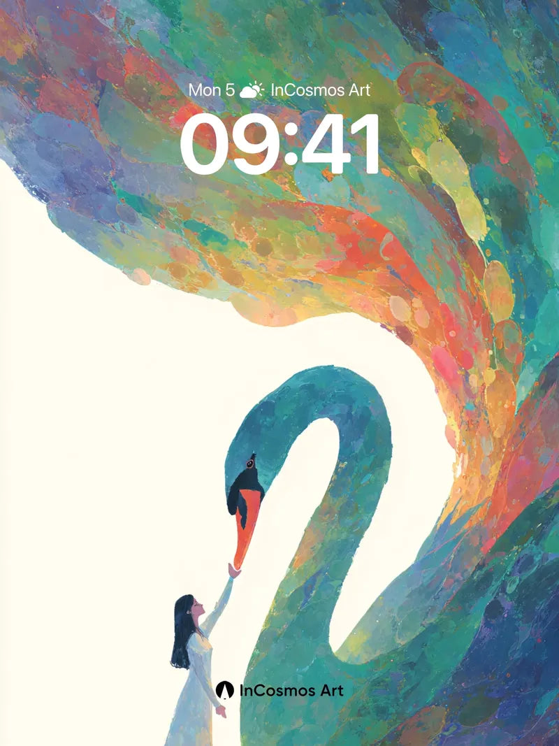 Whispering Swan Wallpaper with Rainbow Wings