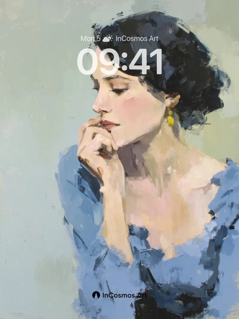Contemplative Blue Wallpaper with Soft Brushstrokes wallpaper for iPhone, iPad & Mac