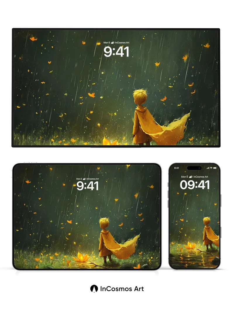 Golden Rainfall Wallpaper with Fluttering Light