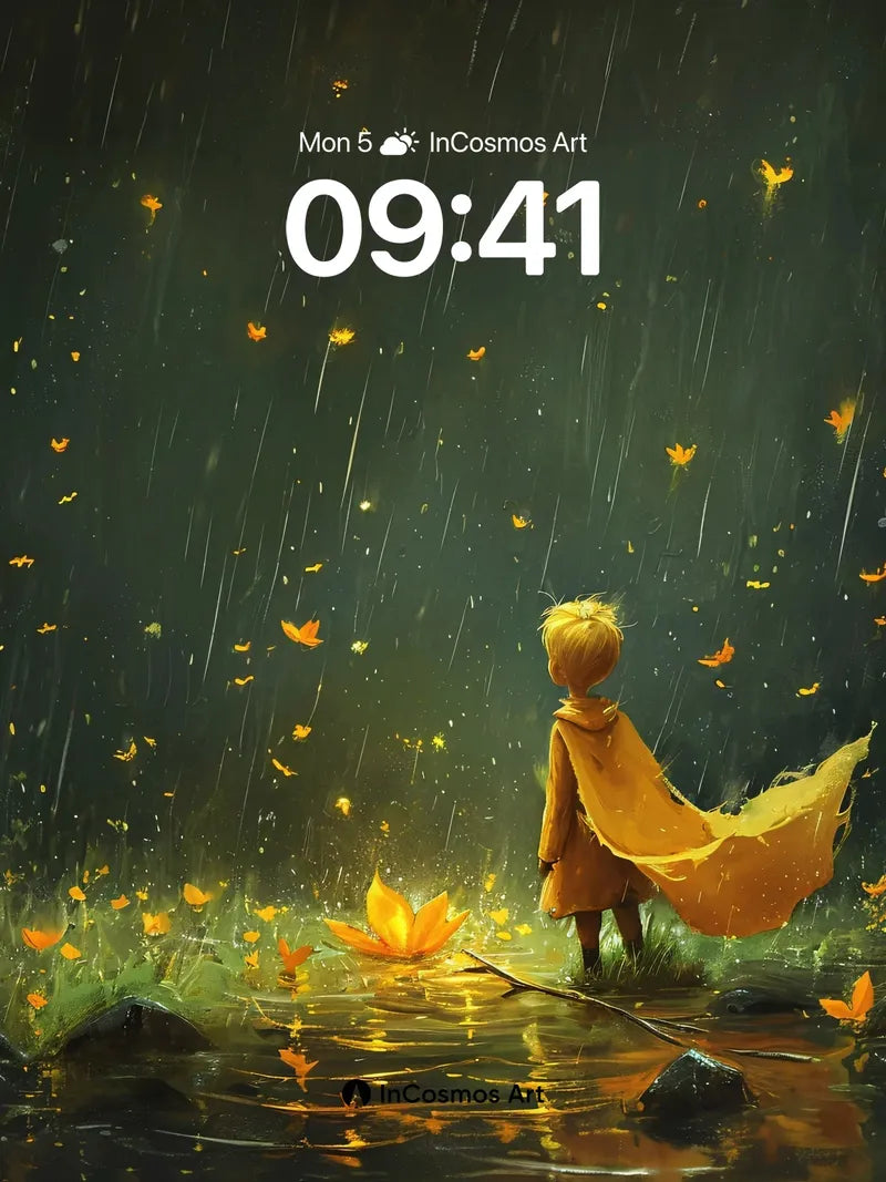 Golden Rainfall Wallpaper with Fluttering Light