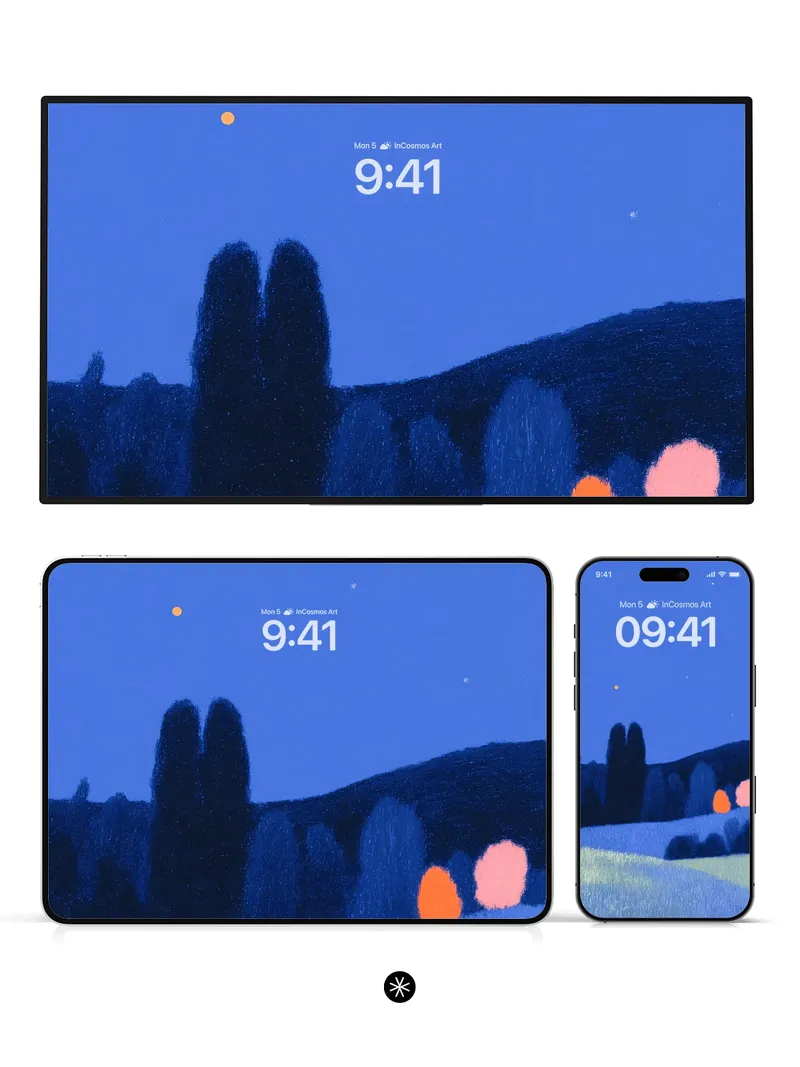 Serene Night Sky with Glowing Orbs Wallpaper