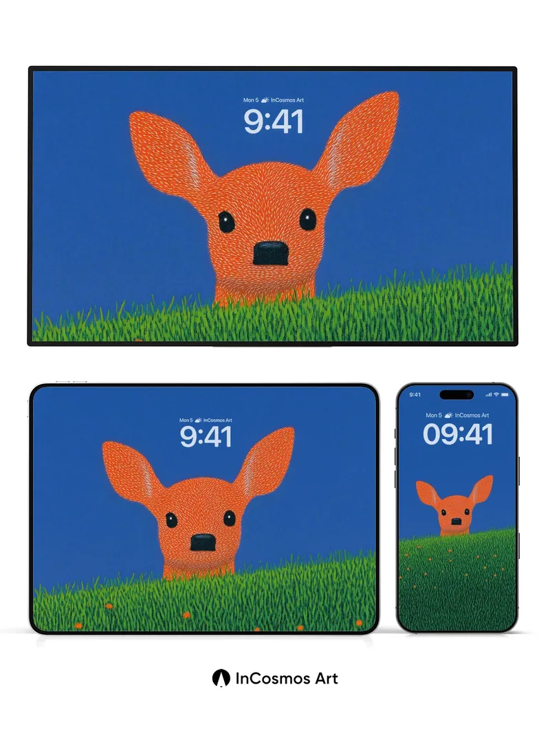 Whimsical Fawn Wallpaper with Textured Grass