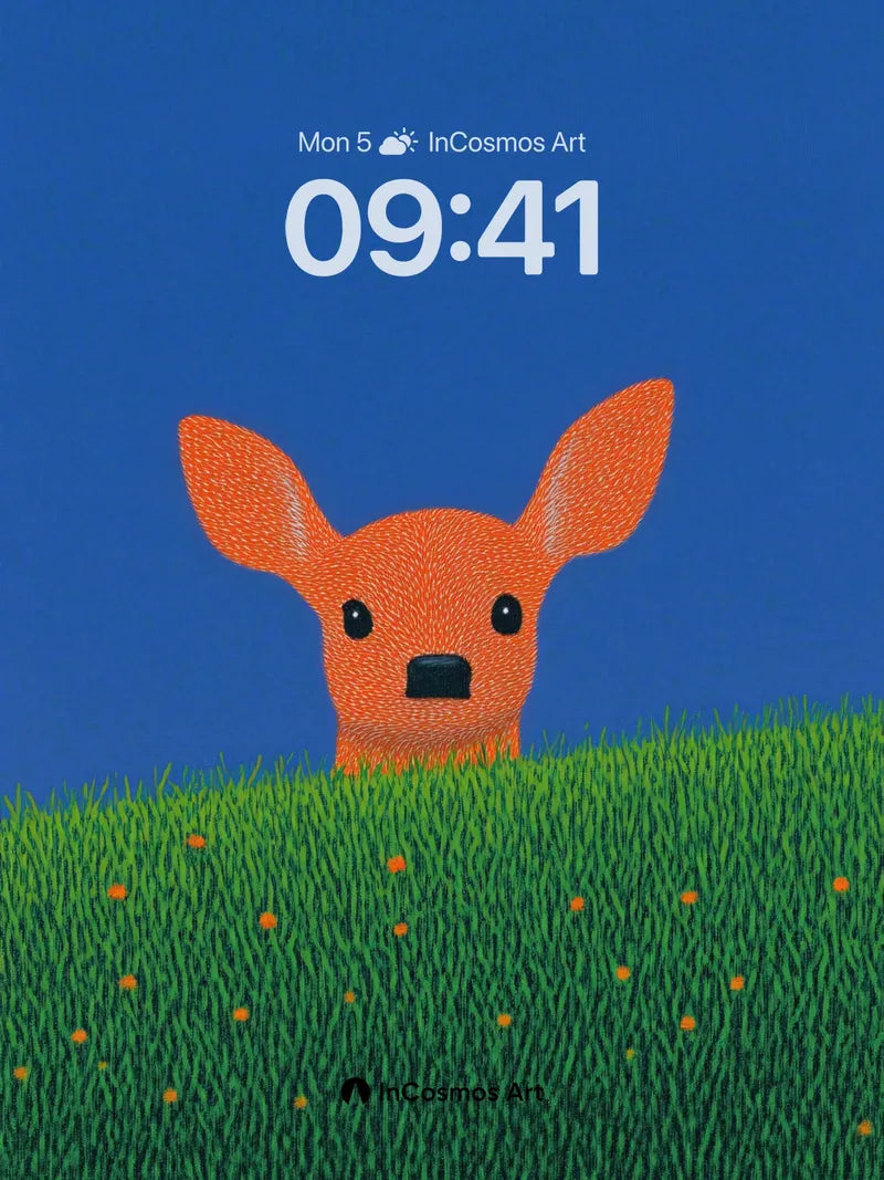 Whimsical Fawn Wallpaper with Textured Grass