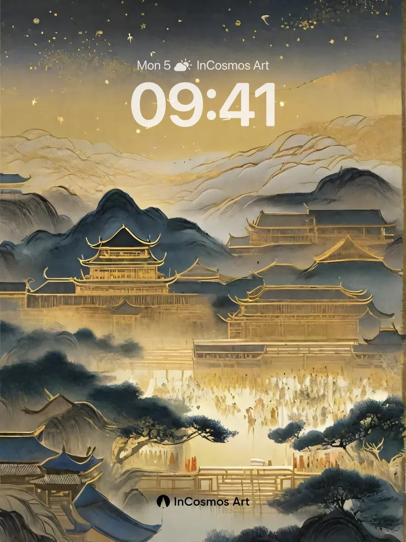 Golden Reverie Wallpaper with Celestial Ink