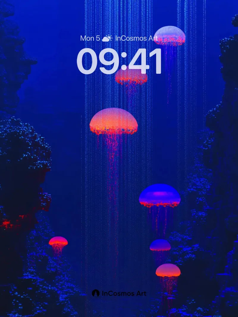 Neon Depths Wallpaper with Floating Bioluminescence