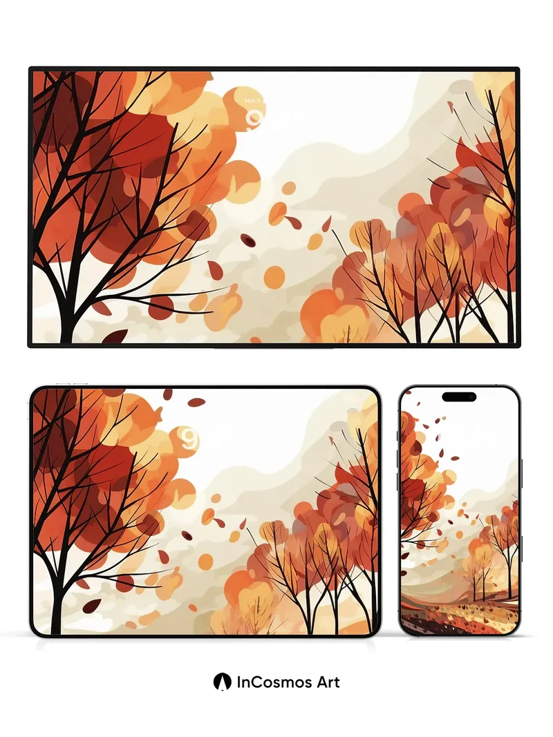 Autumn Whispers Wallpaper with Floating Leaves