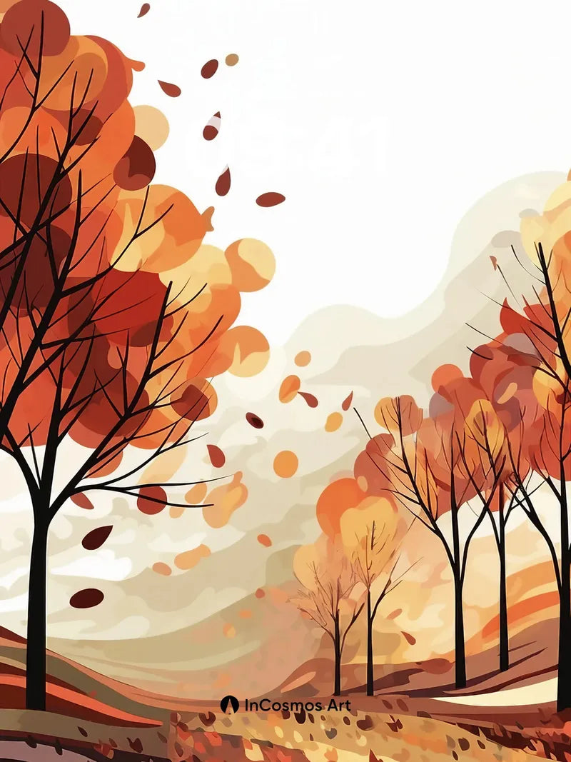 Autumn Whispers Wallpaper with Floating Leaves