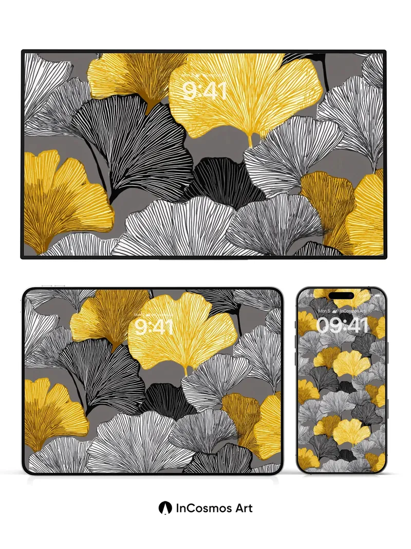 Golden Ginkgo Wallpaper with Ink Veins