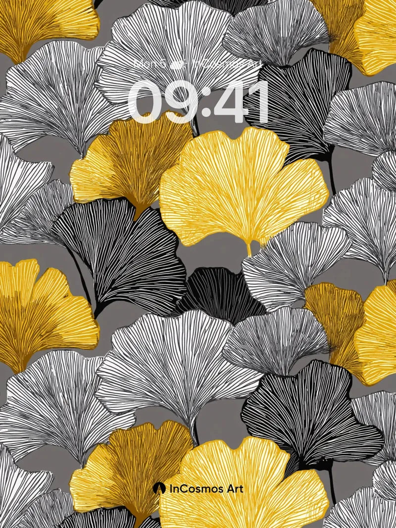 Golden Ginkgo Wallpaper with Ink Veins wallpaper for iPhone, iPad & Mac