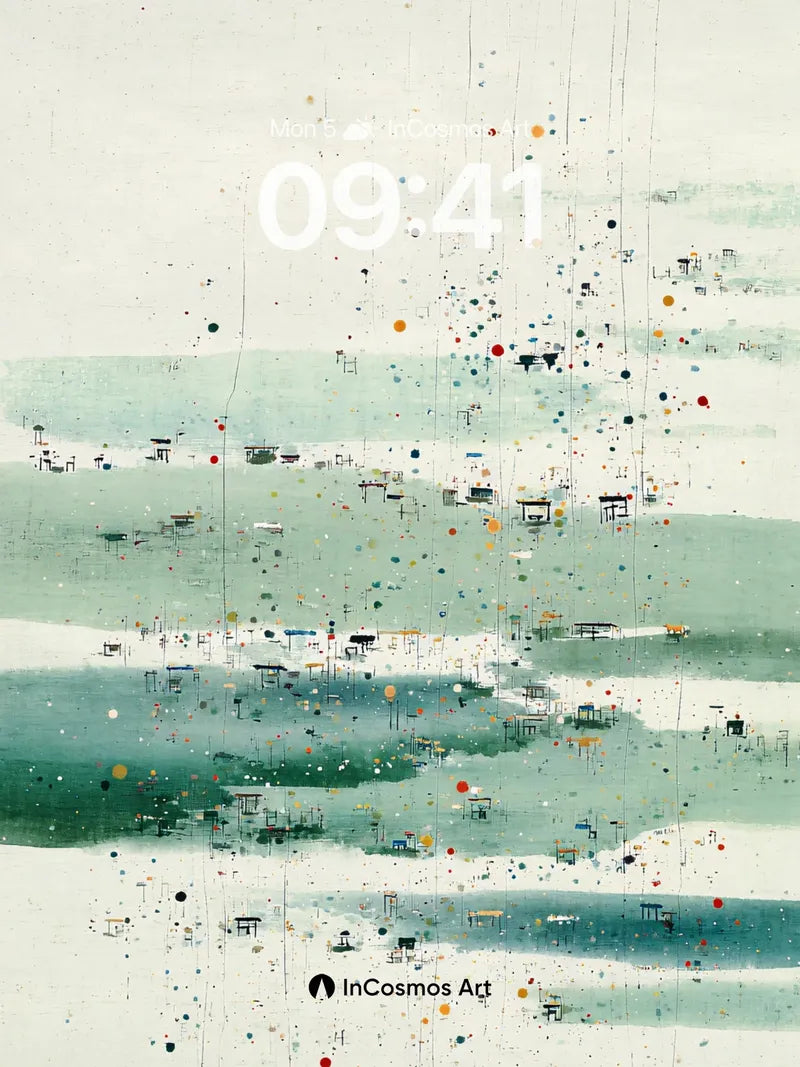 Serene Rainfall Wallpaper with Abstract Splashes wallpaper for iPhone, iPad & Mac