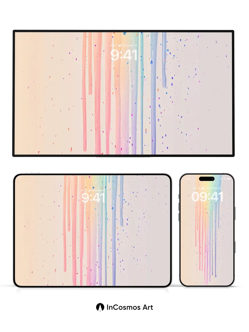 Luminous Drip Wallpaper with Rainbow Veins