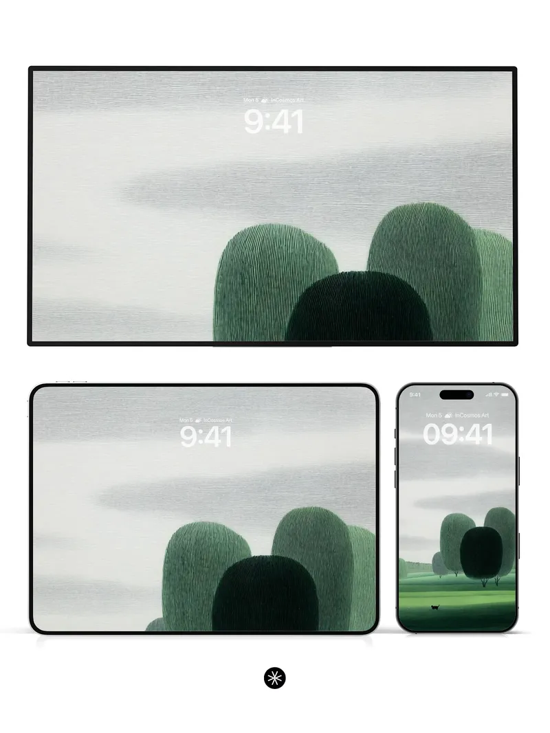 Serene Green Hills Wallpaper with Solitary Cat