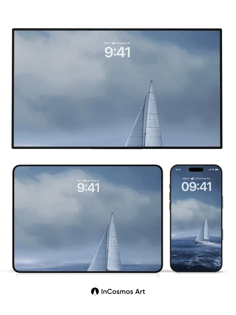 Storm-Whispered Sail Wallpaper with Silver Veil