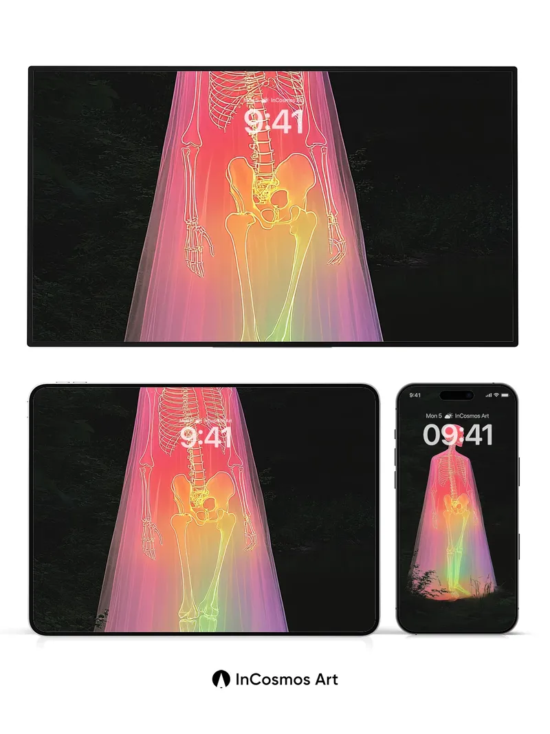 Luminous Skeletal Mirage Wallpaper with Rainbow Veil