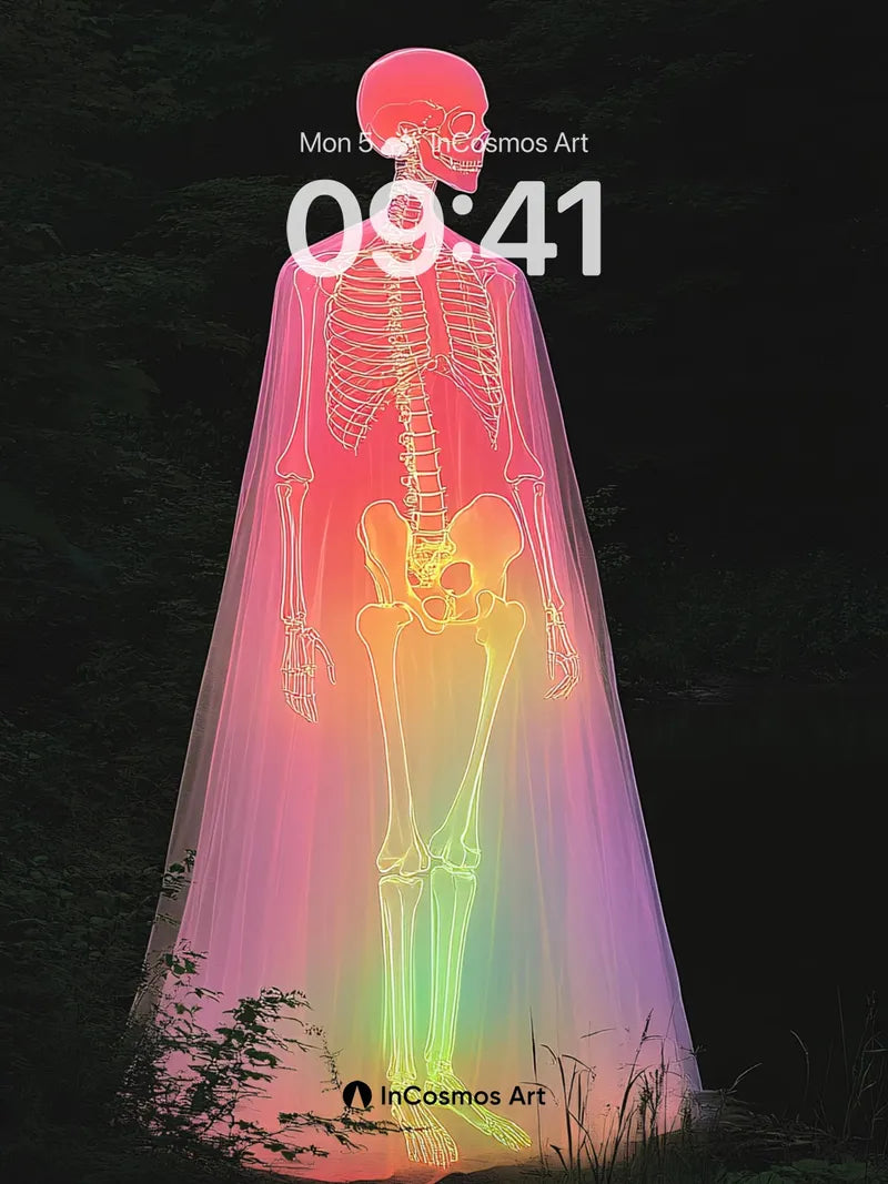 Luminous Skeletal Mirage Wallpaper with Rainbow Veil