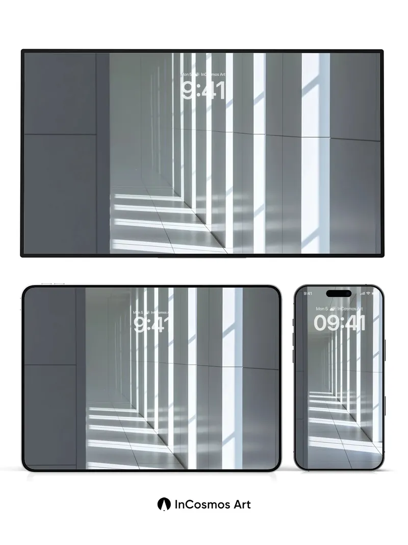 Serenity Corridor Wallpaper with Light Sculptures