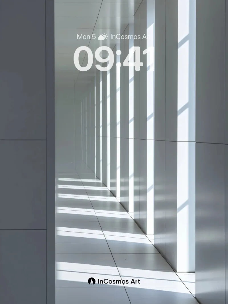 Serenity Corridor Wallpaper with Light Sculptures