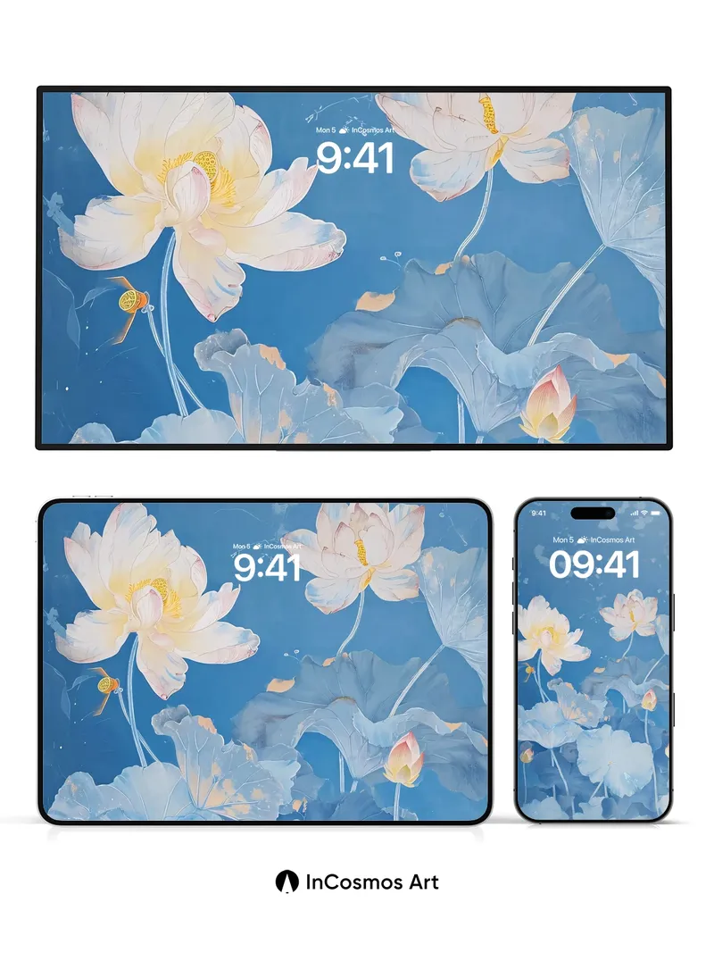 Serene Lotus Wallpaper with Ethereal Blue Depth