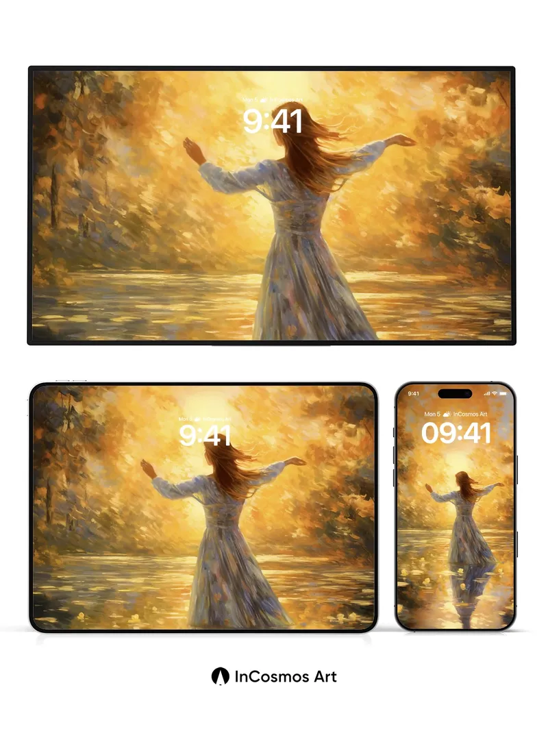 Golden Reverie Wallpaper with Water Reflections