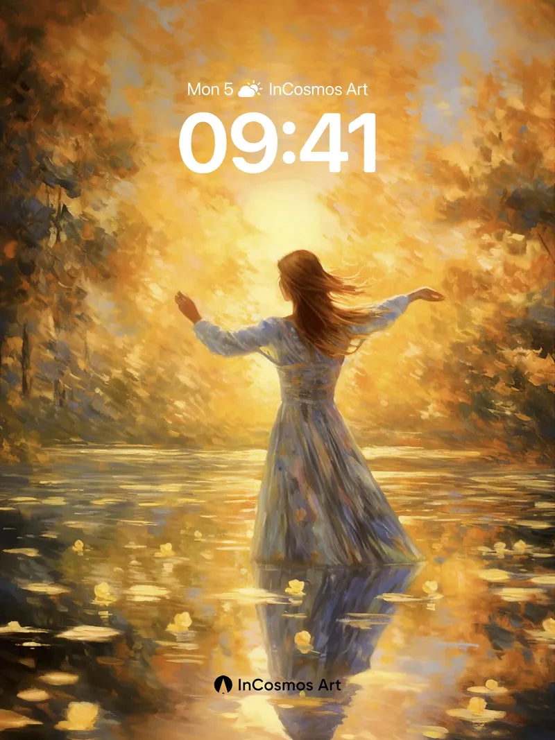 Golden Reverie Wallpaper with Water Reflections