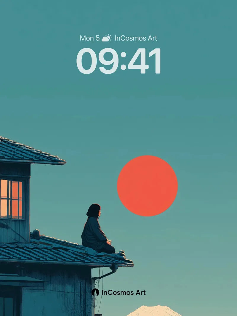 Serenity Rooftop Wallpaper with Mount Fuji Horizon wallpaper for iPhone, iPad & Mac