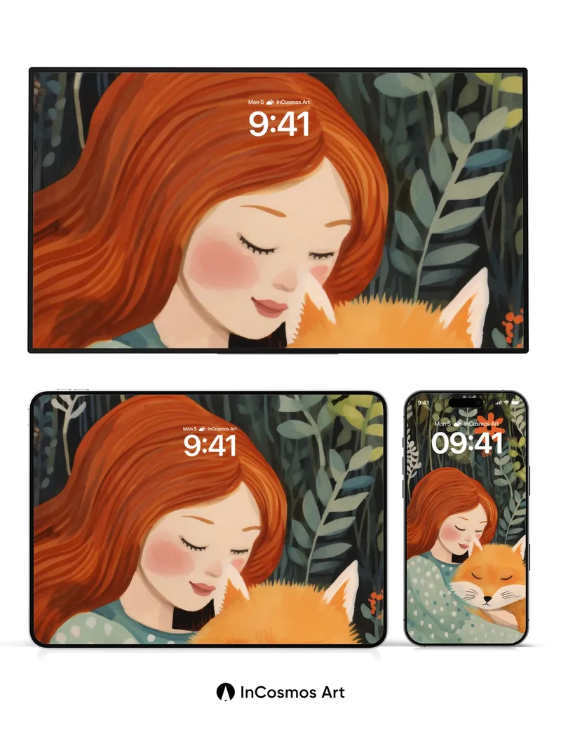 Serenity Fox Hug Wallpaper with Forest Whispers