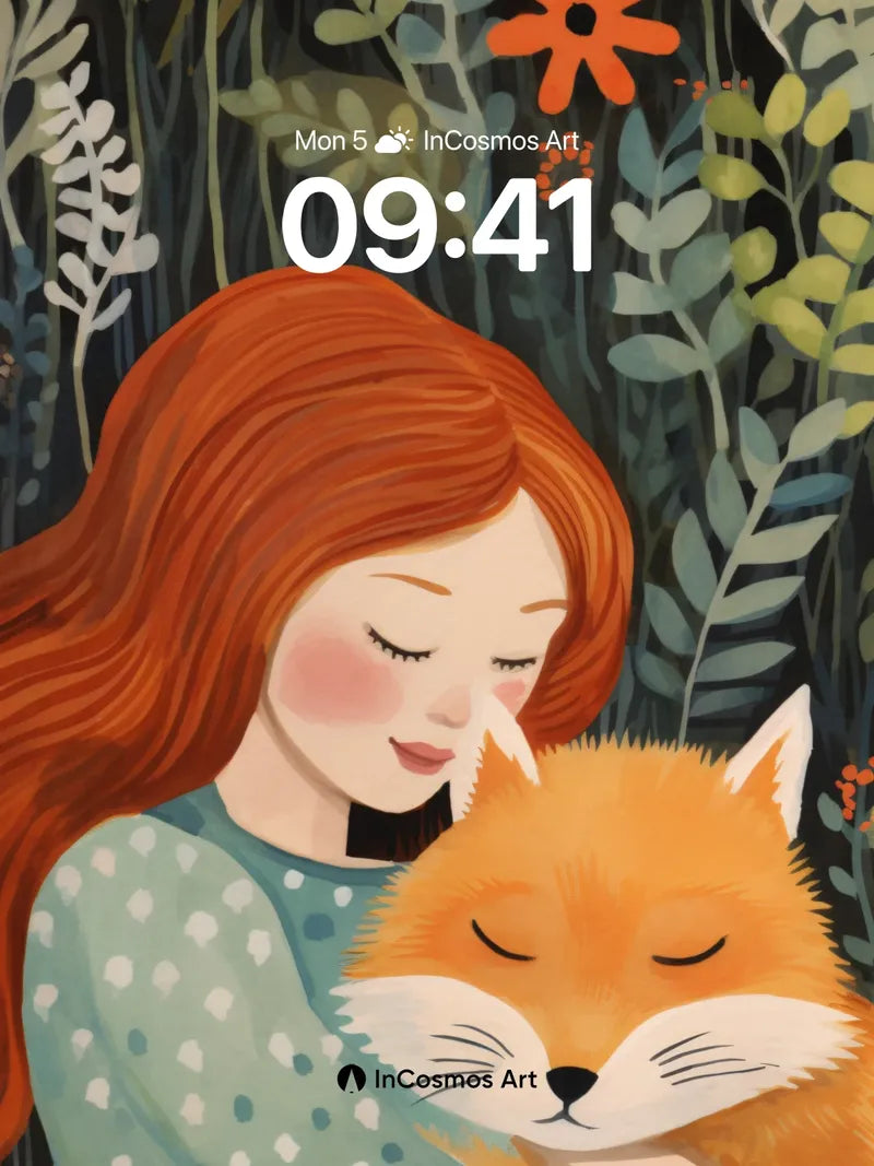 Serenity Fox Hug Wallpaper with Forest Whispers