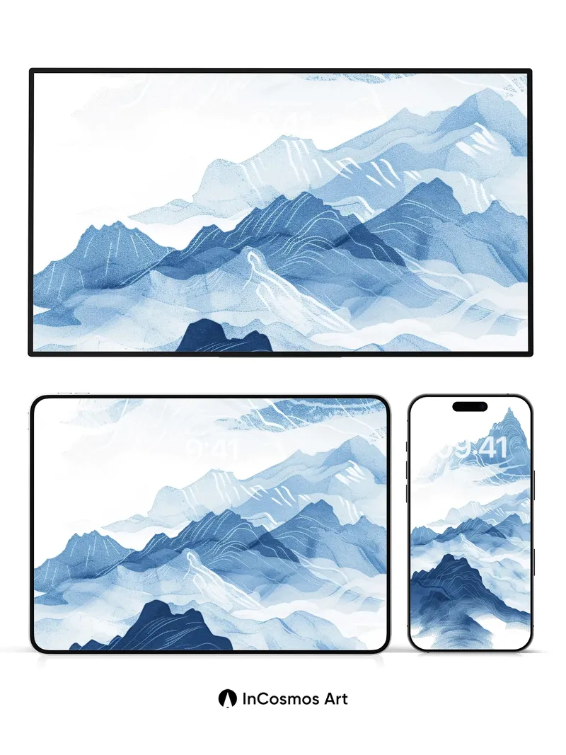 Serene Blue Mountain Wallpaper with Ethereal Lines