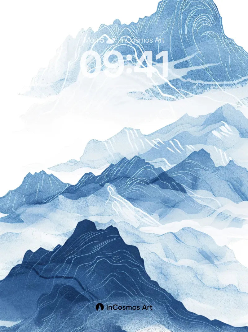 Serene Blue Mountain Wallpaper with Ethereal Lines