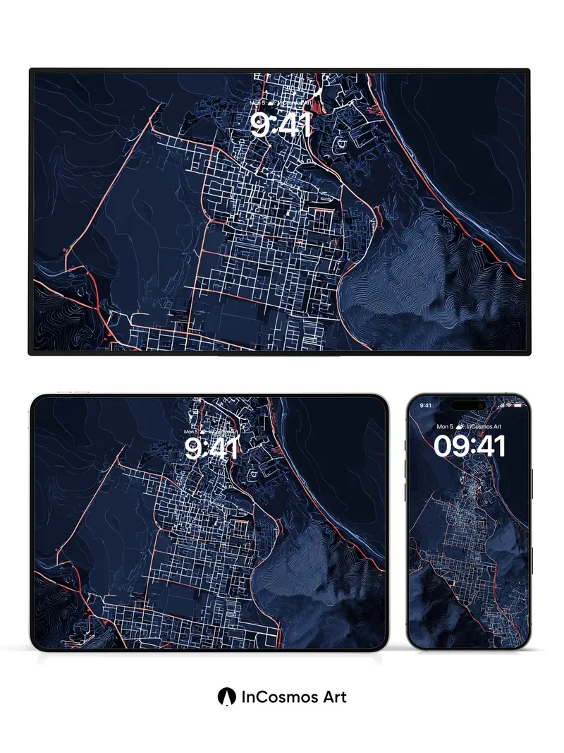 Neon Grid Wallpaper with Midnight Veins