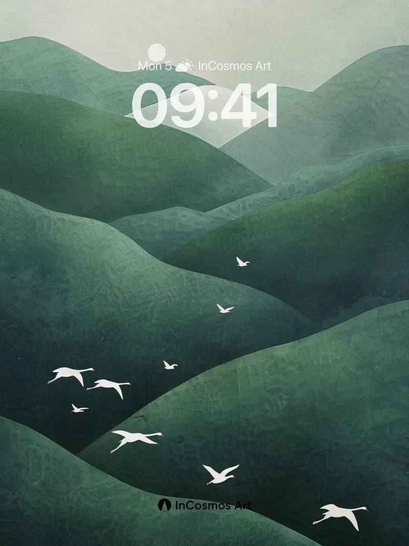 Serene Misty Mountains Wallpaper with Flying Birds wallpaper for iPhone, iPad & Mac