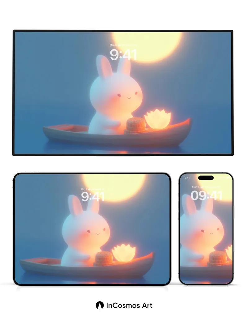 Luminous Moonlight Wallpaper with Floating Bunny