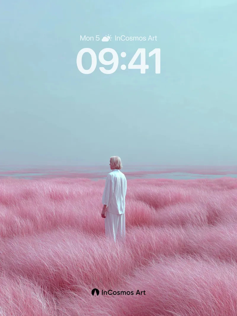 Serenity in Pink Grass Wallpaper with Ethereal Horizon wallpaper for iPhone, iPad & Mac
