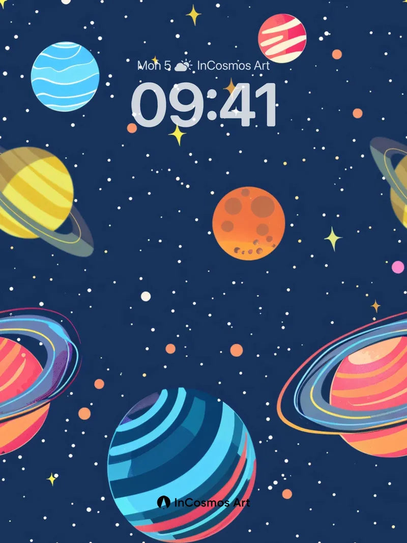 Whimsical Cosmos Wallpaper with Ringed Planets