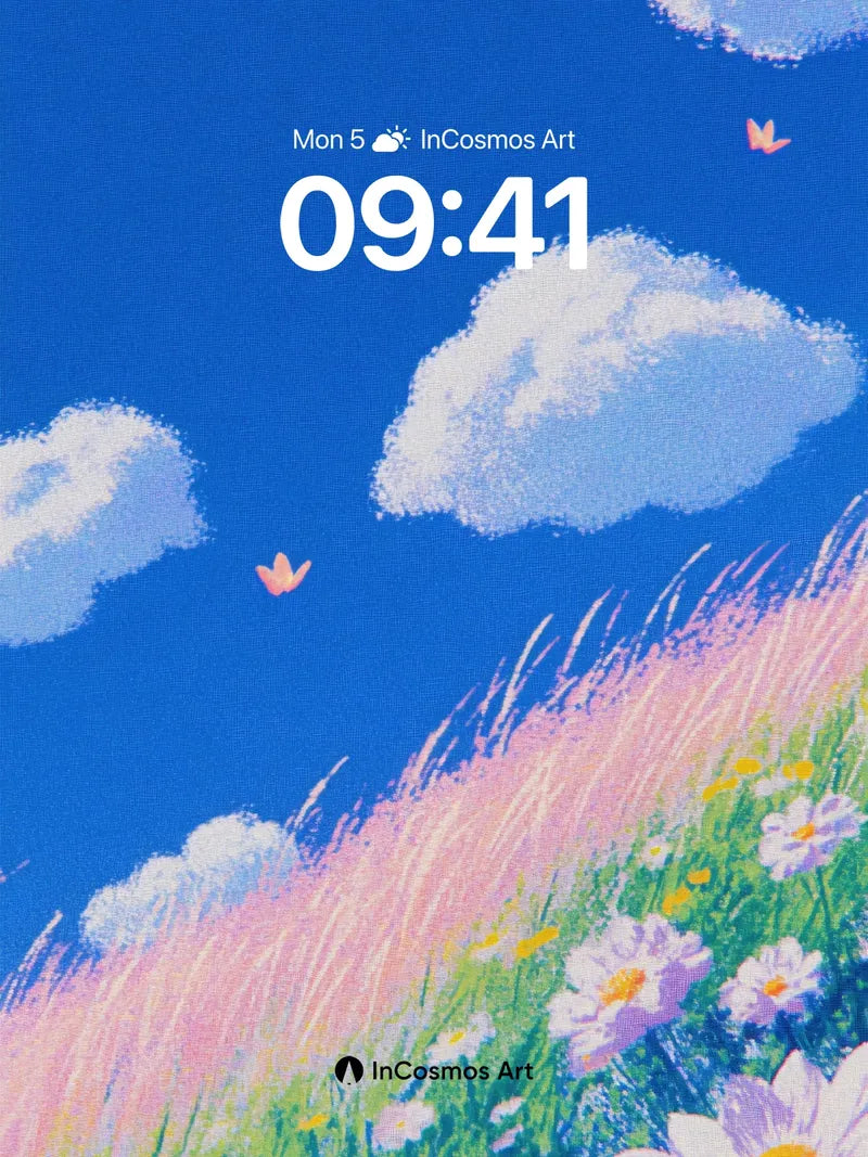 Serenity Meadow Wallpaper with Floating Petals