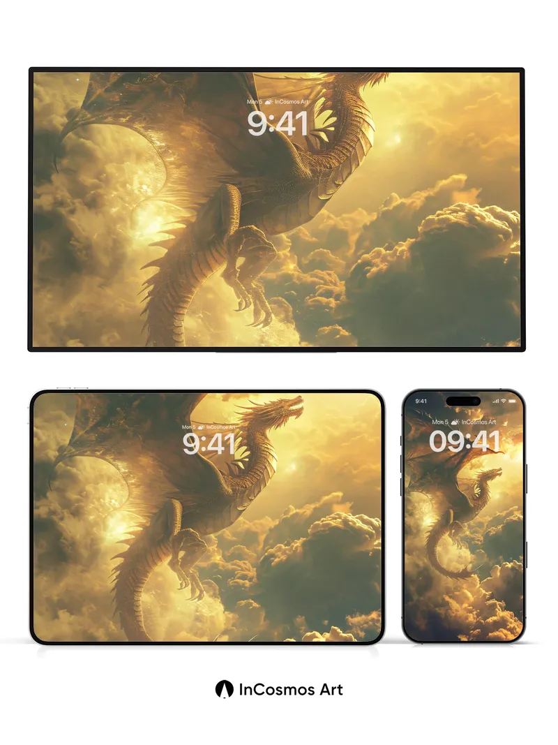 Golden Sky Serpent Wallpaper with Sunlit Wings
