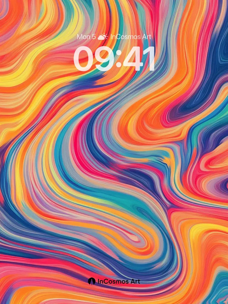 Luminous Wave Wallpaper with Liquid Rainbow
