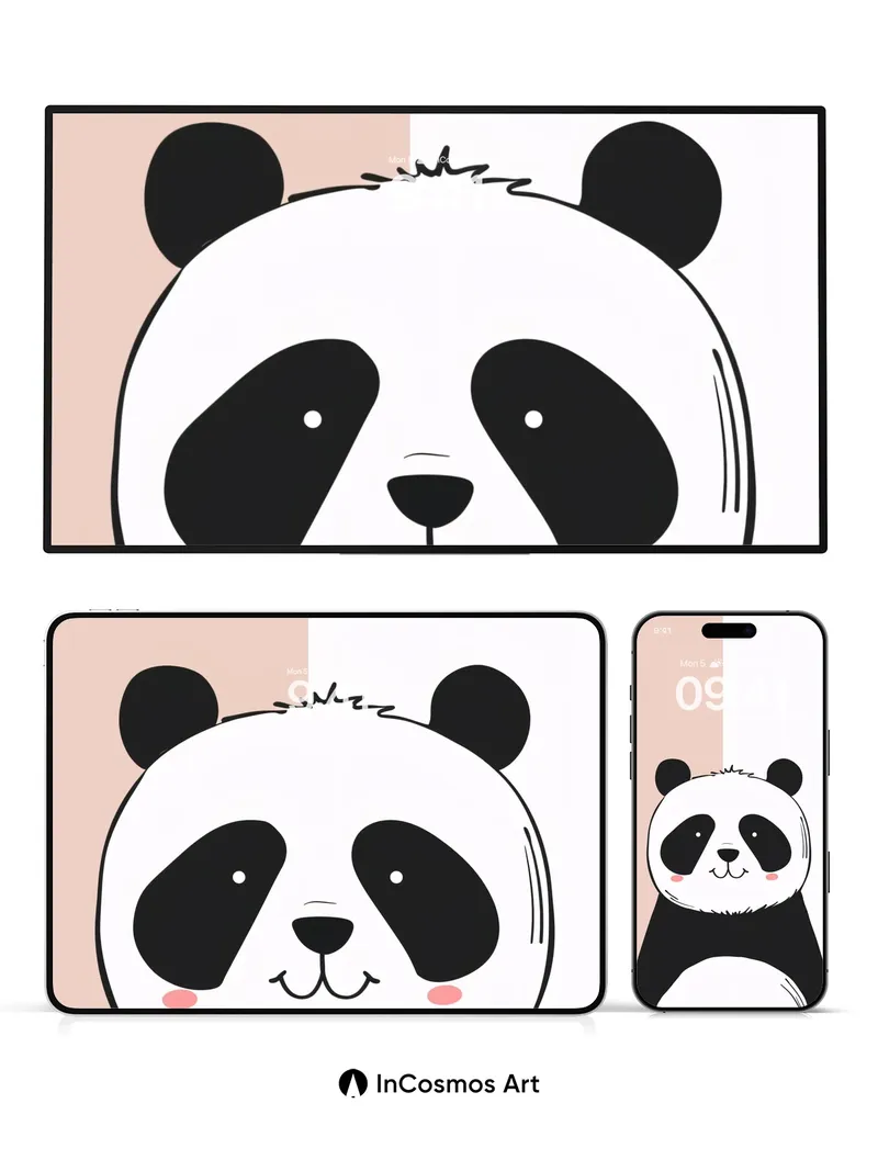 Whimsical Panda Wallpaper with Soft Pastel Divide