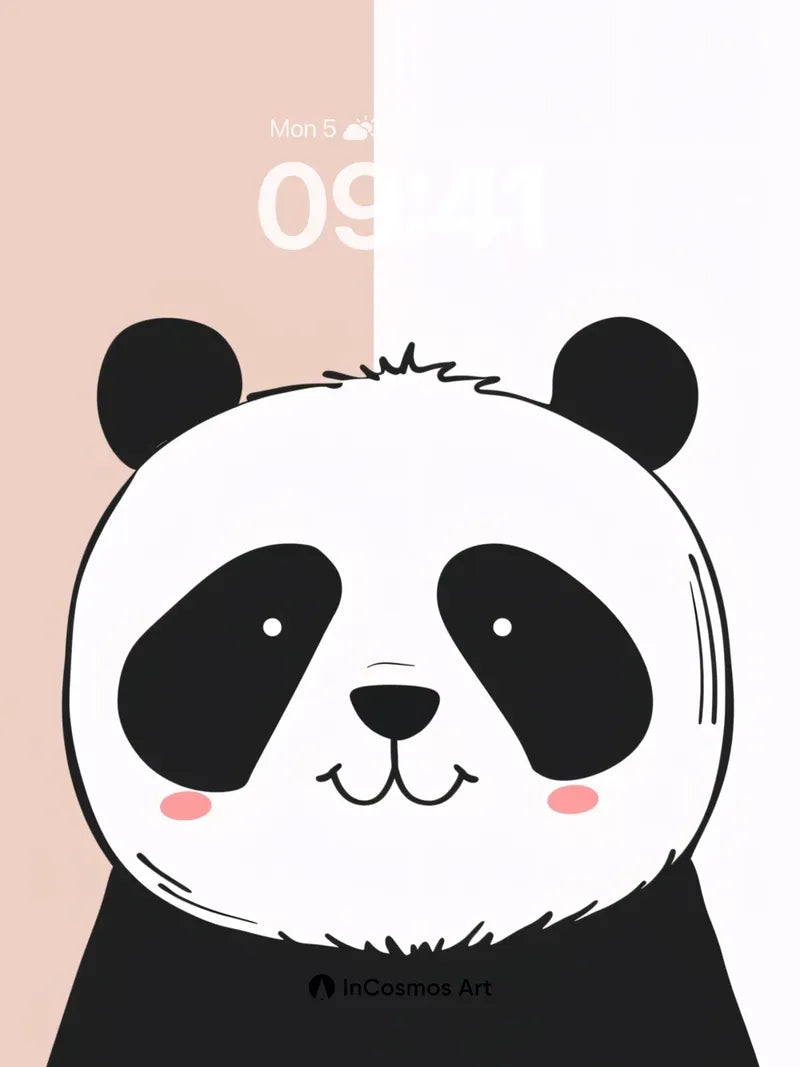 Whimsical Panda Wallpaper with Soft Pastel Divide