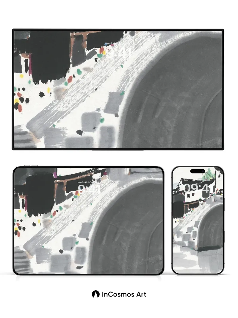 Serenity Bridge Wallpaper with Ink-Brush Whispers