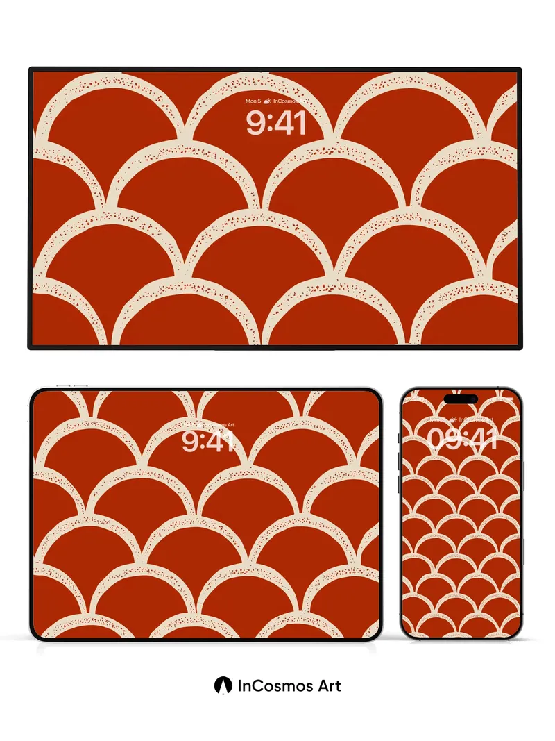 Crimson Scale Wallpaper with Dotted Edges