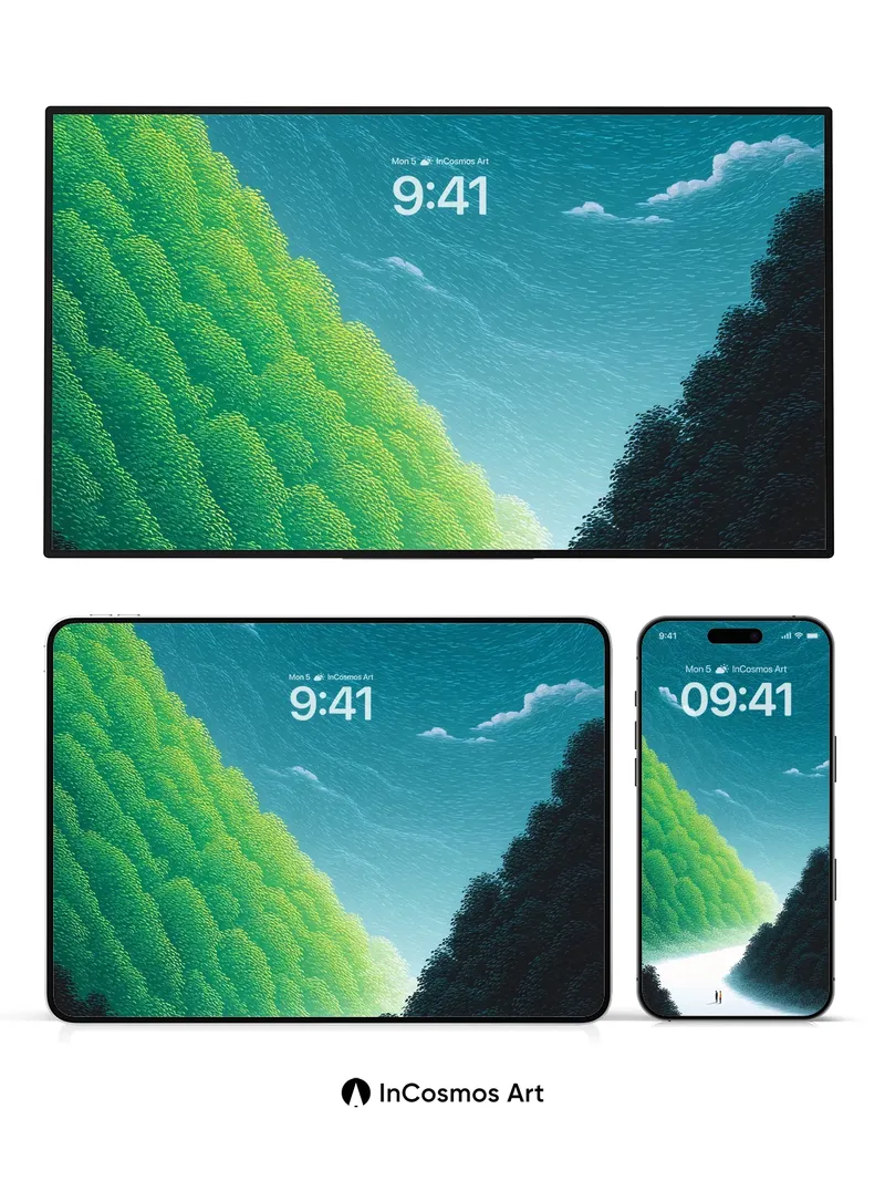 Serenity Valley Wallpaper with Crescent Moon Glow
