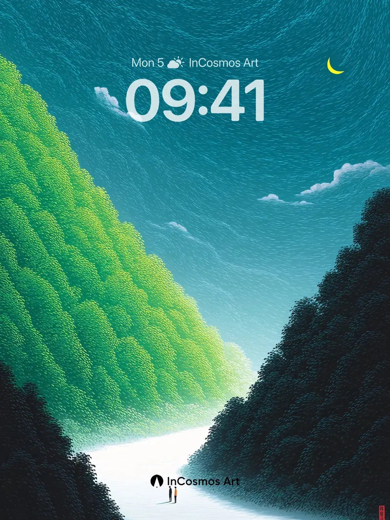 Serenity Valley Wallpaper with Crescent Moon Glow wallpaper for iPhone, iPad & Mac
