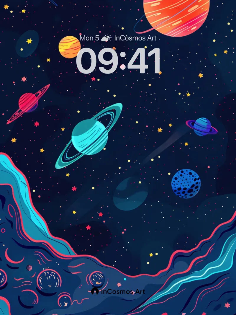 Cosmic Lullaby Wallpaper with Floating Planets