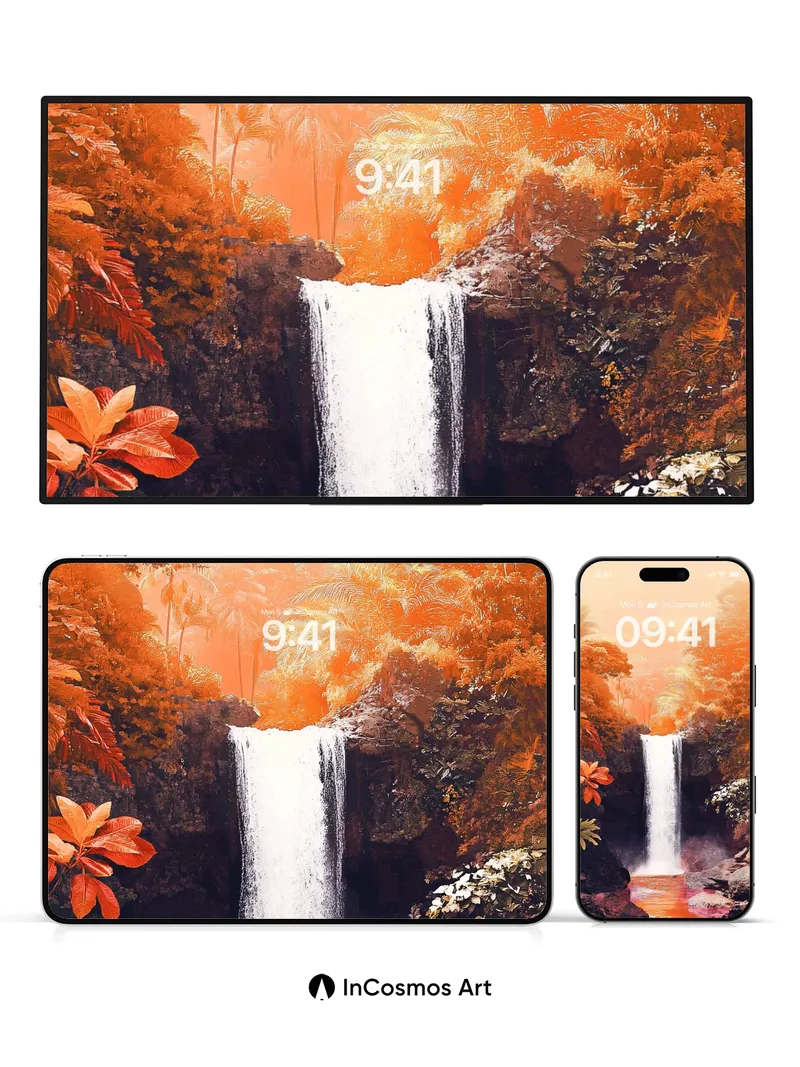 Crimson Cascade Wallpaper with Golden Light