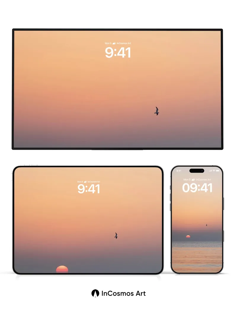 Serenity Horizon Wallpaper with Solitary Flight