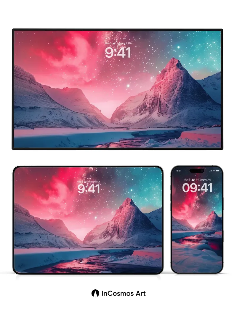 Cosmic Frost Wallpaper with Starlit Peaks