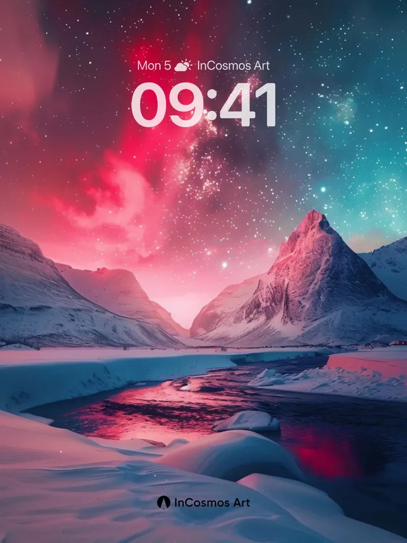 Cosmic Frost Wallpaper with Starlit Peaks